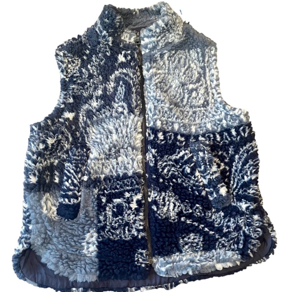 Zara Kids Fuzzy Patchwork Paisley Print Vest - Blue and Gray size 11-12